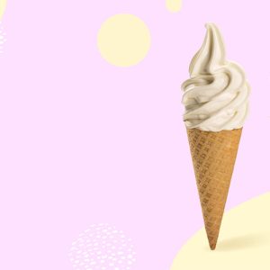 Zwei Eistüten mit Sahne-Eis, eine mit hellen und eine mit dunklen Schokoladensorten, vor einem pastellfarbenen Hintergrund.